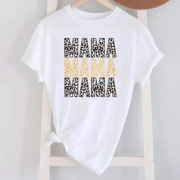 Women's MAMA Logo Printed Round Neck Short-Sleeved T-Shirt Size L - Picture 2 of 2